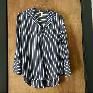 H&M Blue and White Blouse with Notched Collar